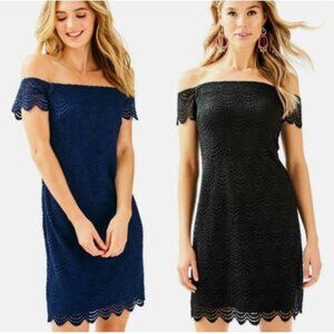 Lilly Pulitzer Dress Jade Off-the-Shoulder Lace Overlay in size XS , Black
